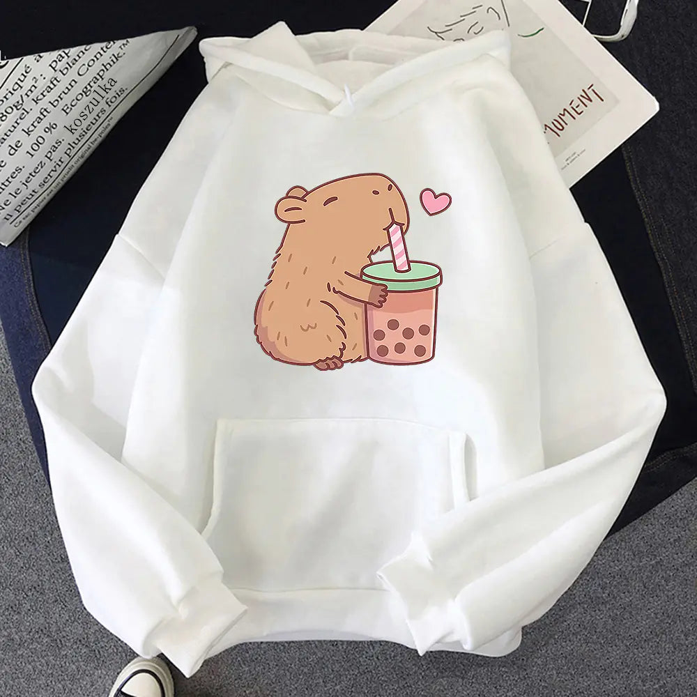 Kawaii Bubble Tea Capybara Hoodie for Aesthetic Style