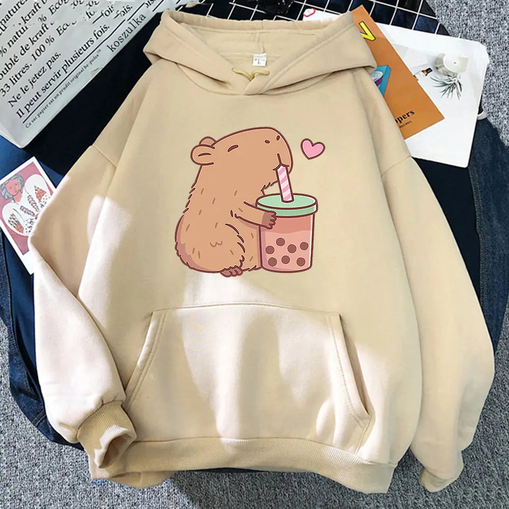 Kawaii Bubble Tea Capybara Hoodie for Aesthetic Style